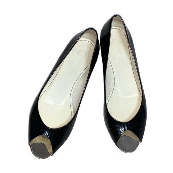 Chanel Peep Toe Ballet Flats Patent Black Size 8.5 - Picture 10 of 15